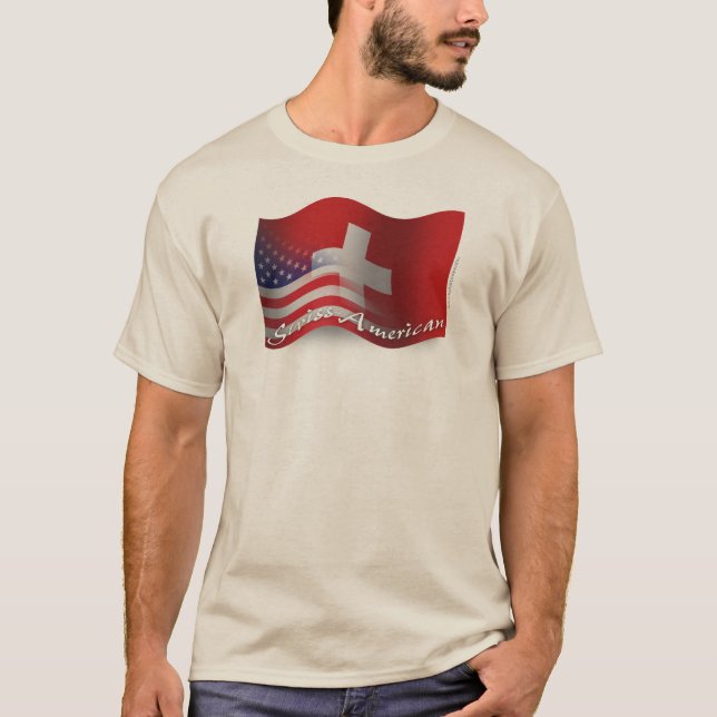 Swiss-American Waving Flag T-Shirt (Front)