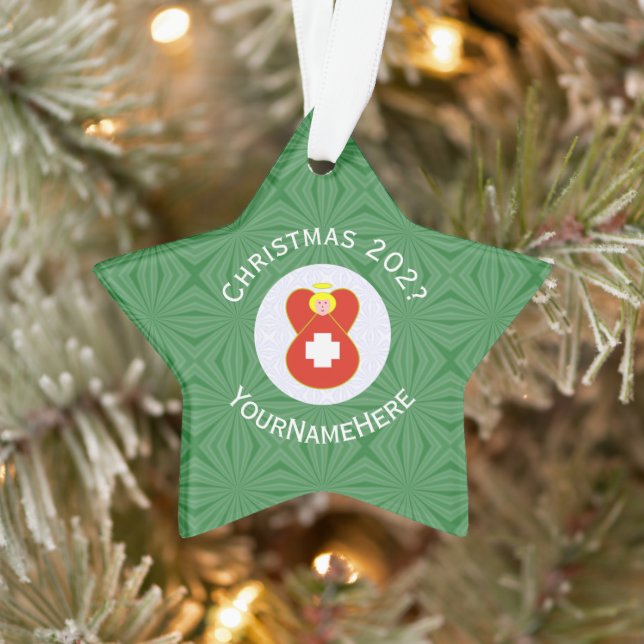 Swiss Angel Christmas Flag Personalized  Ornament (Tree)