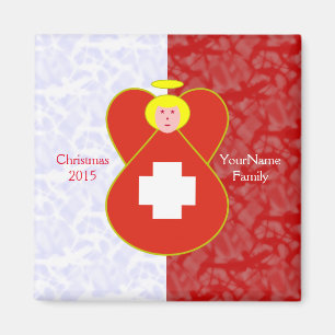 Swiss Angel Flag on Red and White Personalized Magnet