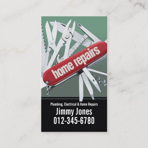 Swiss Army Knife Home Repairs Grey Business Card