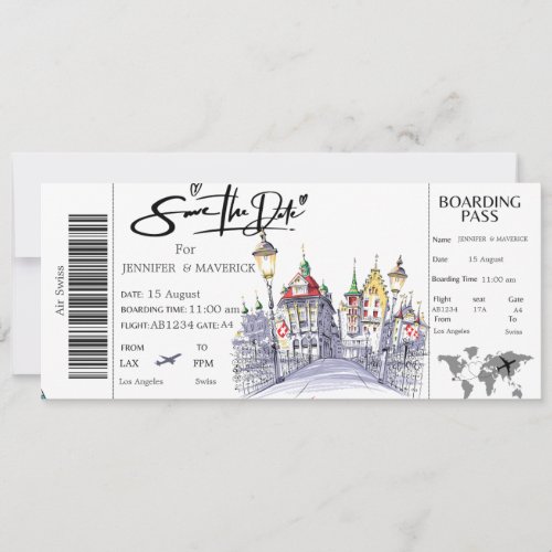 Swiss Boarding Pass Save the Date ticket Invitation