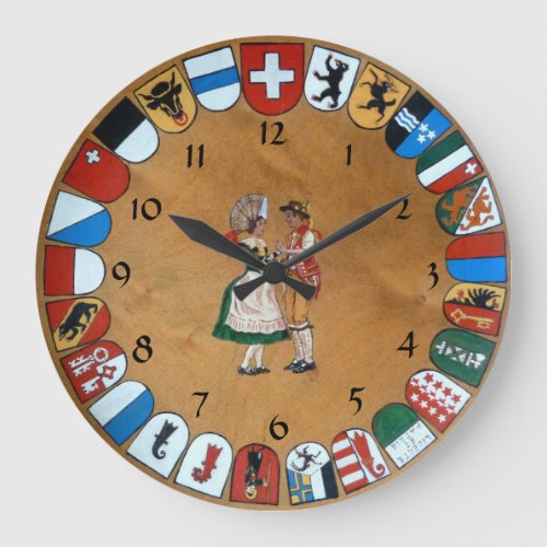 Swiss cantons and costumes large clock