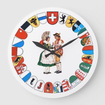 Swiss Cantons And Folk Dancers Large Clock by CoolCurves at Zazzle