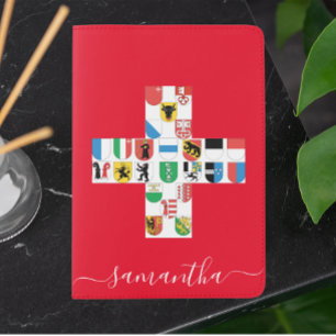 Swiss Cantons Coat of Arms on Swiss Flag Passport Holder