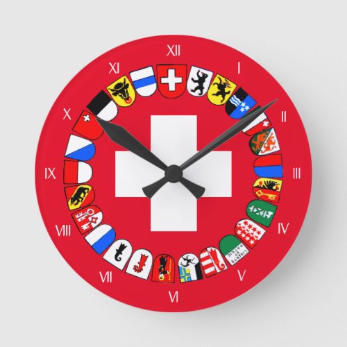 Swiss cantons coat of arms round clock