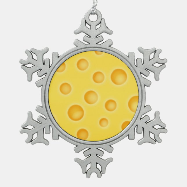 Swiss Cheese Cheezy Texture Pattern Snowflake Pewter Christmas Ornament (Front)
