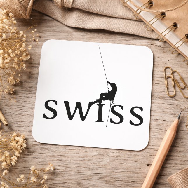 Swiss Climbing Minimalist Silhouette Design Square Sticker (Creator Uploaded)
