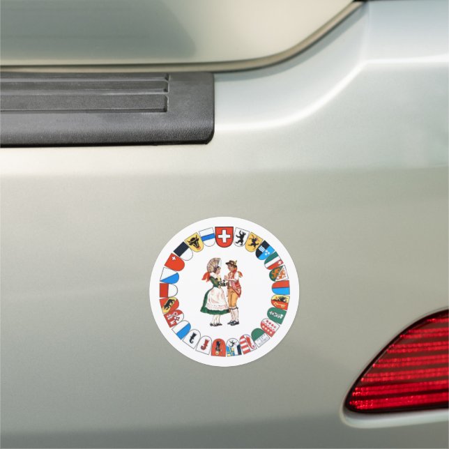 Swiss coat of arms and costumed dancers car magnet (In Situ)