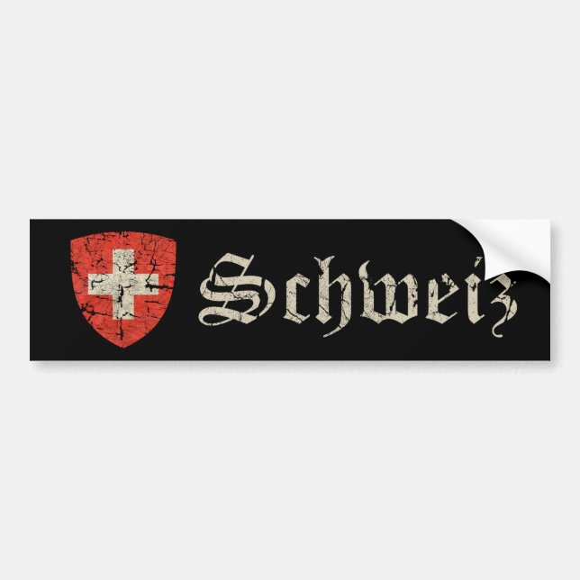 Swiss Coat of Arms, Distressed Bumper Sticker (Front)