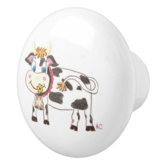 Swiss cow ceramic knob