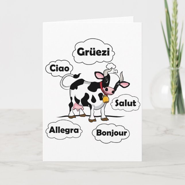 Swiss Cow Grüezi Bonjour Ciao Switzerland Travel Card (Front)