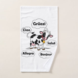 Swiss Cow Grüezi Bonjour Ciao Switzerland Travel Hand Towel