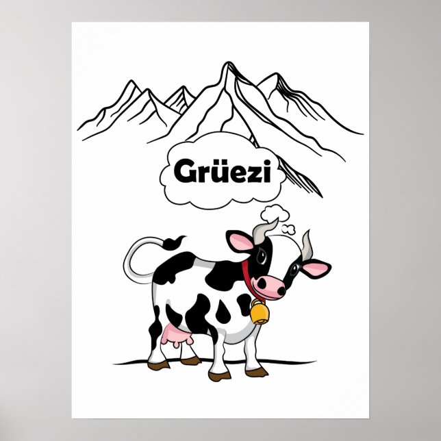 Swiss Cow - Grüezi - Switzerland Travel Poster (Front)