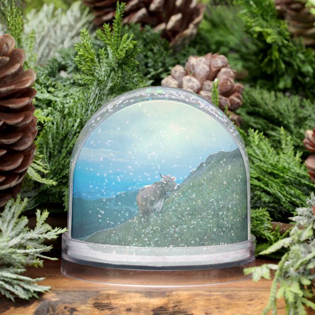 Swiss Cow in the Alps Snow Globe (Winter)