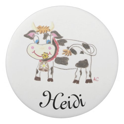 Swiss cow kid personalized round eraser