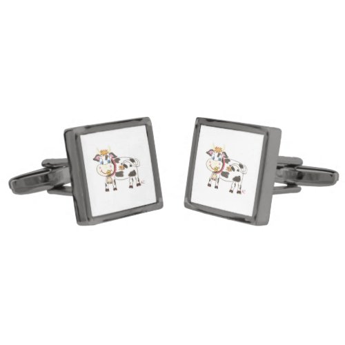 Swiss cow square gunmetal plated cufflinks