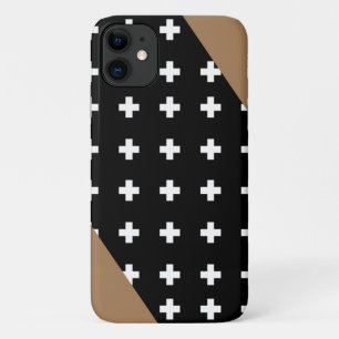 Swiss Cross - Black & White Cross - Brown Accent iPhone 11 Case