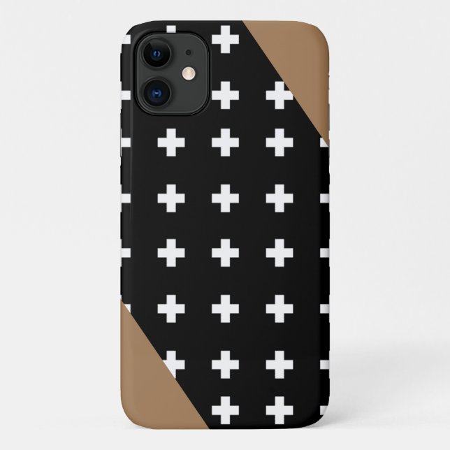 Swiss Cross - Black & White Cross - Brown Accent Case-Mate iPhone Case (Back)