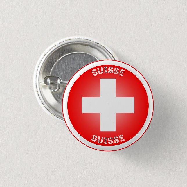 Swiss Cross Suisse Circle Shape Button (Front & Back)