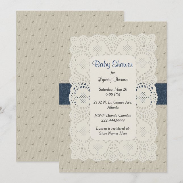 Swiss Dot and Doily Baby Shower Invitation (Front/Back)