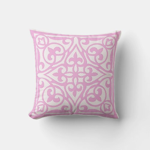 Swiss dot cutwork over linen _ orchid pink throw pillow