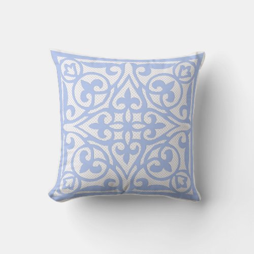 Swiss dot cutwork over linen _ pale blue throw pillow