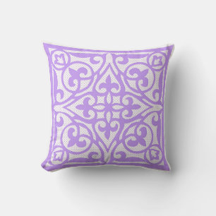 Swiss dot cutwork over linen - violet throw pillow