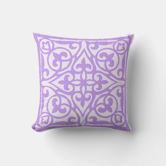 Swiss dot cutwork over linen - violet throw pillow (Front)