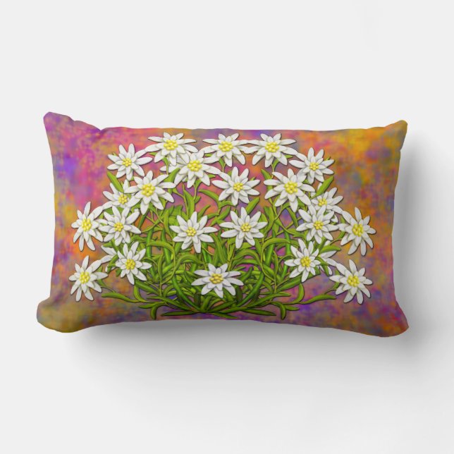 Swiss Edelweiss Flowers Lumbar Pillow (Front)
