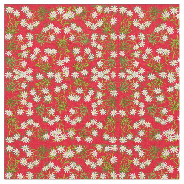 Swiss Edelweiss Mountain Flowers Fabric (Close Up)