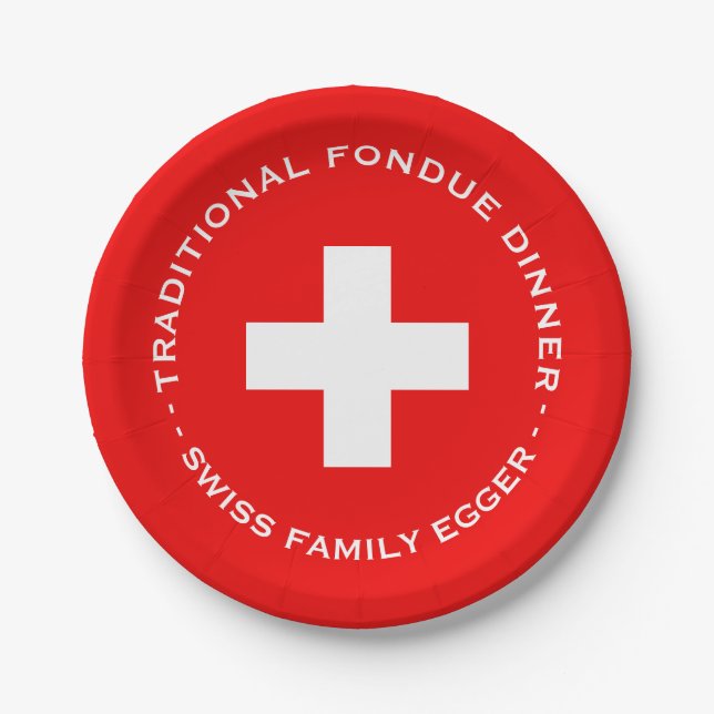 Swiss Family Fondue Party Flag of Switzerland Paper Plates (Front)