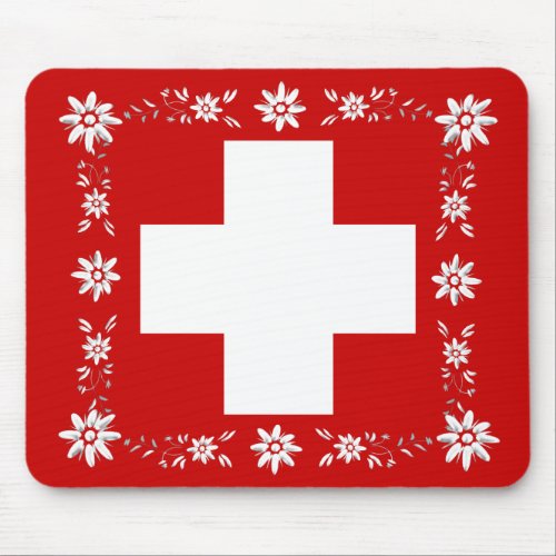 Swiss flag and edelweiss 2 mouse pad