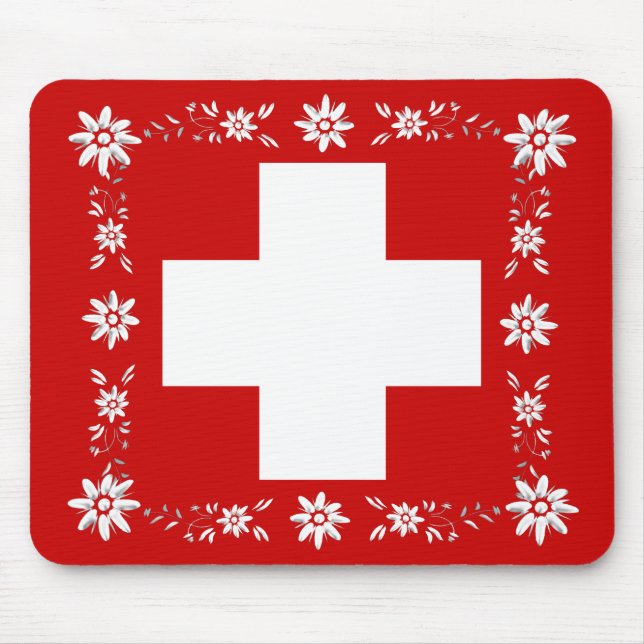 Swiss flag and edelweiss 2 mouse pad (Front)