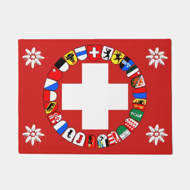 Swiss flag and edelweiss doormat (Front)
