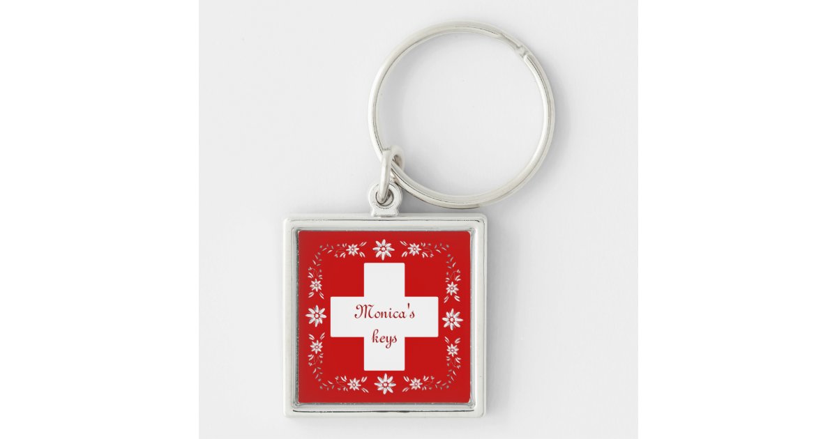 Swiss flag and edelweiss keychain | Zazzle