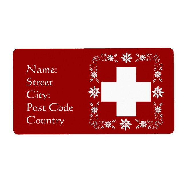 Swiss flag and edelweiss label (Front)