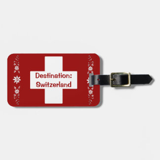 Swiss flag and edelweiss luggage tag