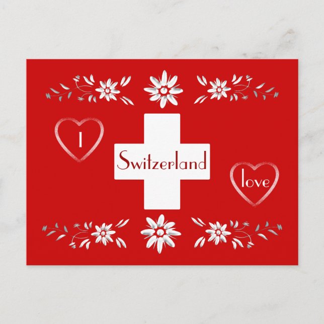 Swiss flag and edelweiss postcard (Front)