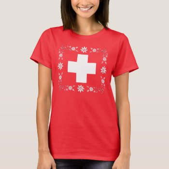 Swiss Flag And Edelweiss T-shirt by CoolCurves at Zazzle