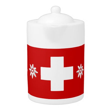 Swiss Flag And Edelweiss Teapot