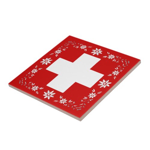 Swiss flag and edelweiss tile