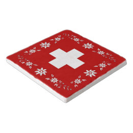 Swiss flag and edelweiss trivet