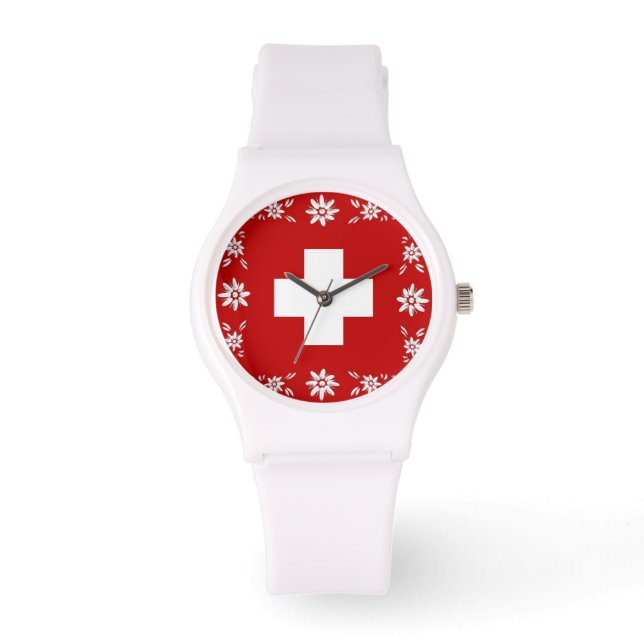 Swiss flag and edelweiss watch (Front)