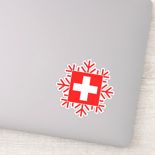 Swiss Flag and Snowflake Elegant Ski Holiday Sticker