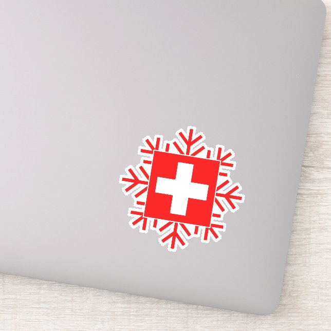 Swiss Flag and Snowflake Elegant Ski Holiday Sticker (Detail)