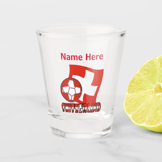 Swiss Flag and Soccer Ball Red Personalization  Shot Glass (Front)