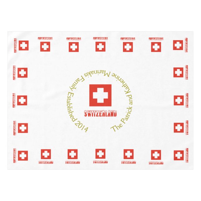 Swiss Flag and Switzerland Personalized  Tablecloth (Front (Horizontal))