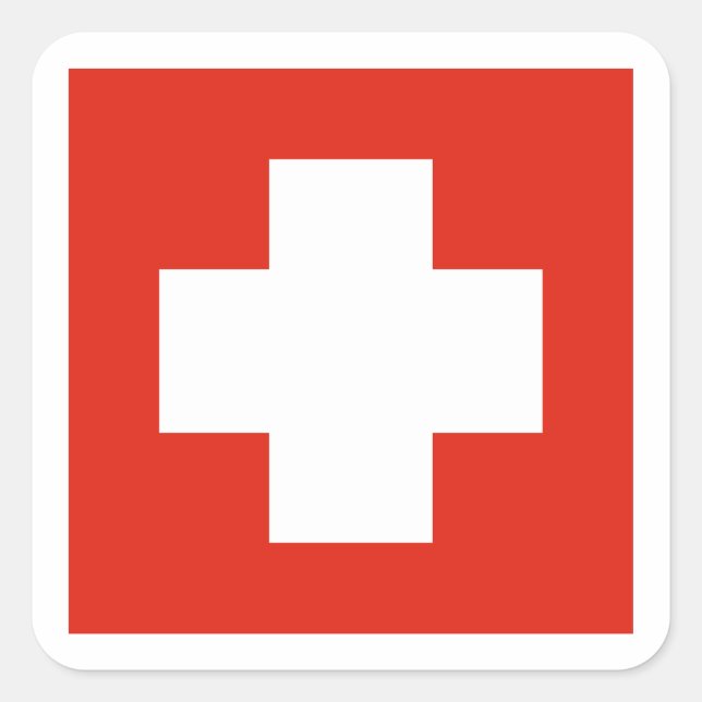 Swiss Flag and Switzerland Square Sticker (Front)