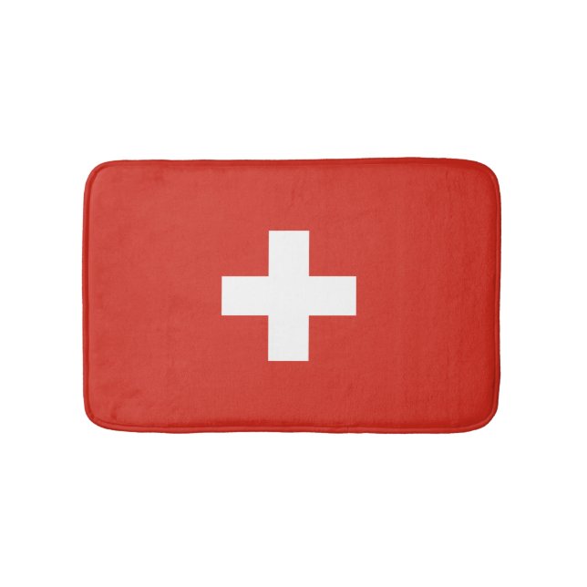 Swiss flag bath mat | Switzerland bathroom rug (Front)