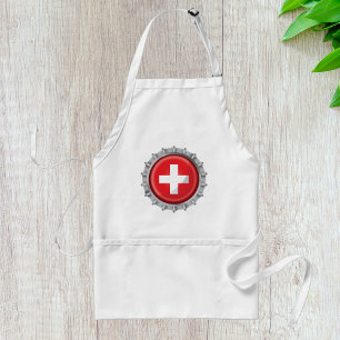 Swiss Flag Bottle Cap Red and White Cross Adult Apron